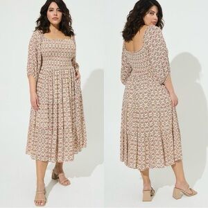 TORRID Midi Gauze Off The Shoulder Tiered Dress Smocked Cottagecore Boho 0X L/12